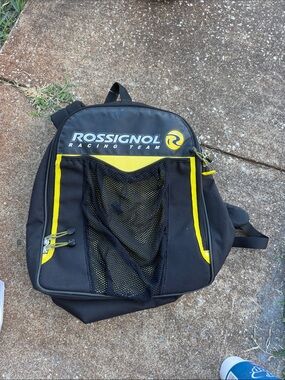 Vintage Rossignol boot bag Black and Yellow Racing Team Backpack with Front Mesh